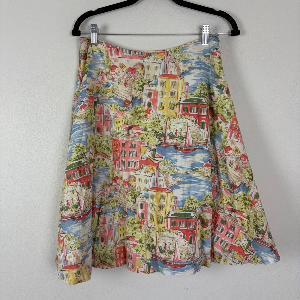 Hanna Andersson 8 City Mediterranean Coastal Village Print Novelty A-Line Skirt